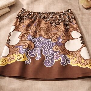 Tahari Size M Brown Abstract Swirl Print A-Line